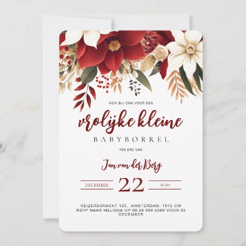 Vrolijke kleine Babyborrel Kerstster Bloemen  Invitation