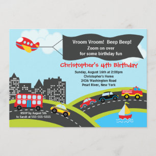 Vroom Beep Cars Birthday Party Invitation
