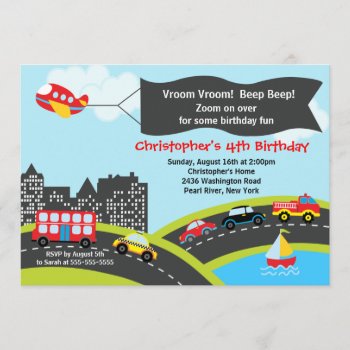 Vroom Beep Cars Birthday Party Invitation by celebrateitinvites at Zazzle