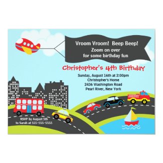 Vroom Beep Cars Birthday Party Invitation