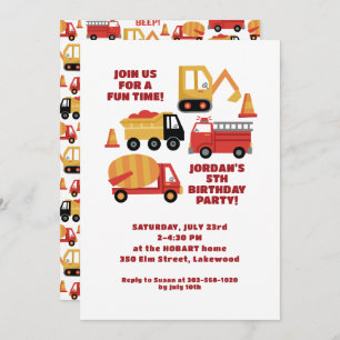 Vroom Honk Beep! Trucks Birthday Invitation