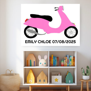 Vroom Pink Motor Scooter CUSTOM BABY NAME BDAY Poster