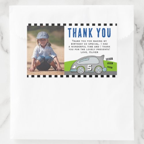 Vroom Racing Car Road Boy Photo Birthday Thank you Rectangular Sticker