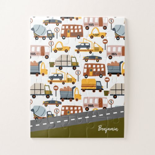 Vroom Vroom Car and Transportation Pattern Boy Jigsaw Puzzle