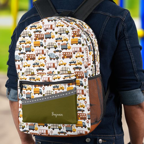 Vroom Vroom Car and Transportation Pattern Boy Printed Backpack