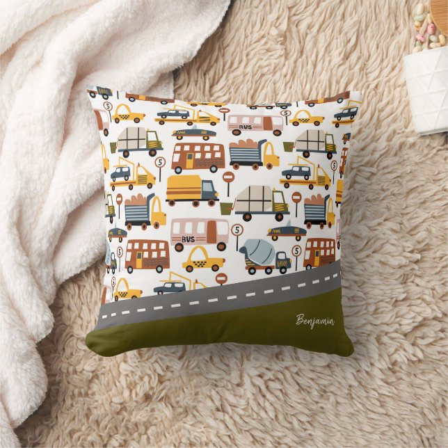 Vroom! Vroom! Car and Transportation Pattern Boy Throw Pillow (Blanket)