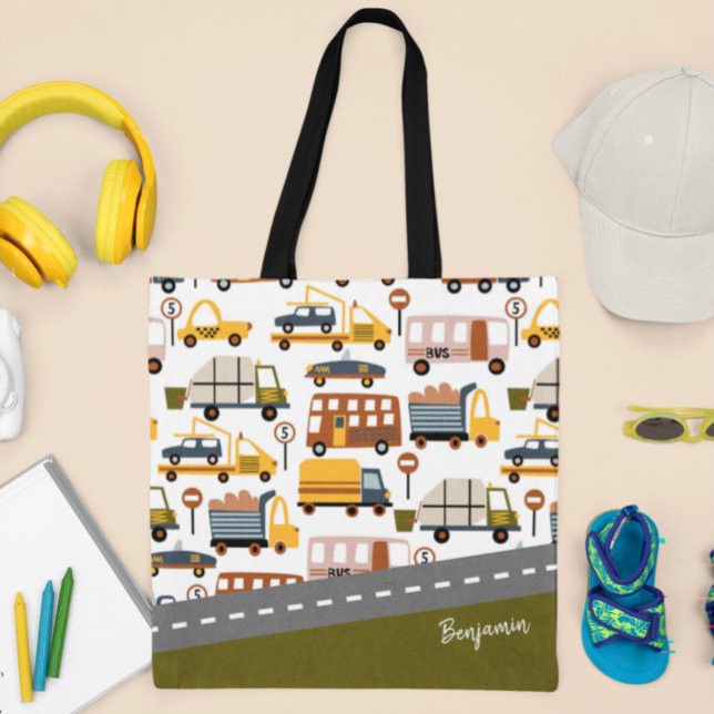 Vroom! Vroom! Car and Transportation Pattern Boy Tote Bag (Creator Uploaded)