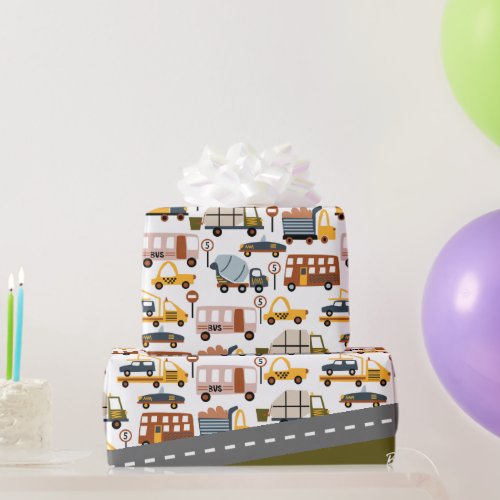 Vroom Vroom Car and Transportation Pattern Boy Wrapping Paper