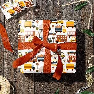 Vroom! Vroom! Car and Transportation Pattern Boy Wrapping Paper