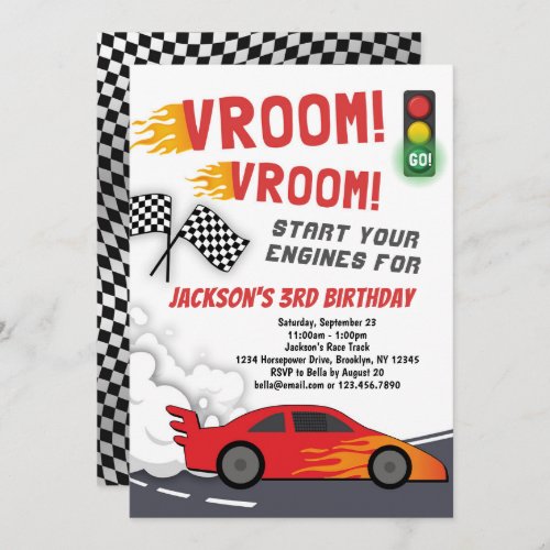 Vroom Vroom Race Car Birthday Party Invitation