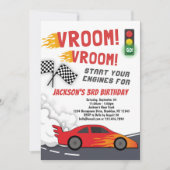 Vroom Vroom Race Car Birthday Party Invitation (Front)