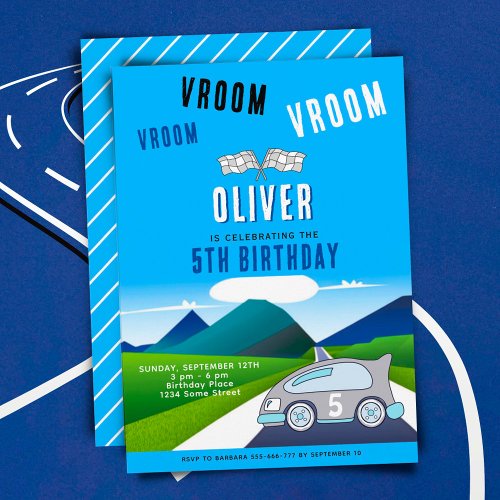 Vroom Vroom Racing Car on a Road Boy Birthday Invitation