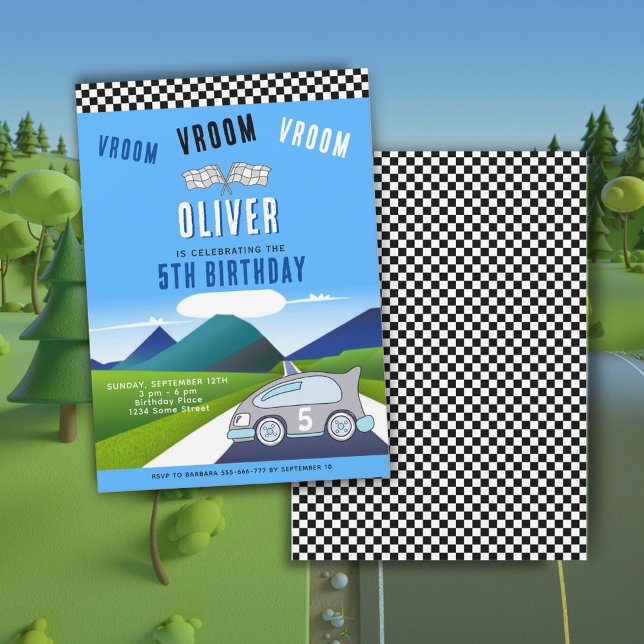 Vroom Vroom Racing Car Road Boy Birthday  Invitation (Creator Uploaded)