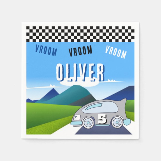 Vroom Vroom Racing Car Road Boy Birthday Napkins (Front)