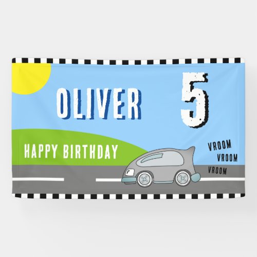 Vroom Vroom Racing Car Road Boy Birthday Party Banner