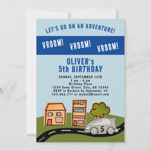 Vroom Vroom Racing Car Road House Boy Birthday Invitation