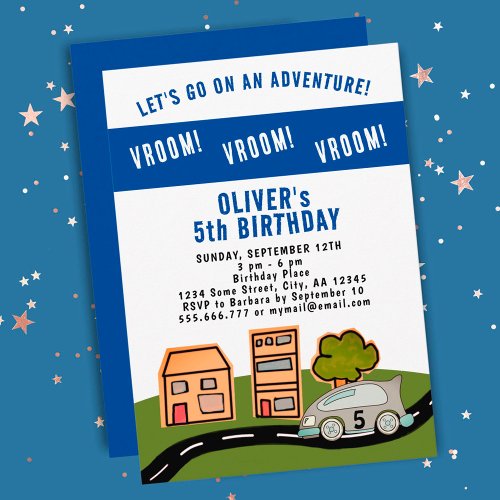 Vroom Vroom Racing Car Road House Boy Birthday  Invitation