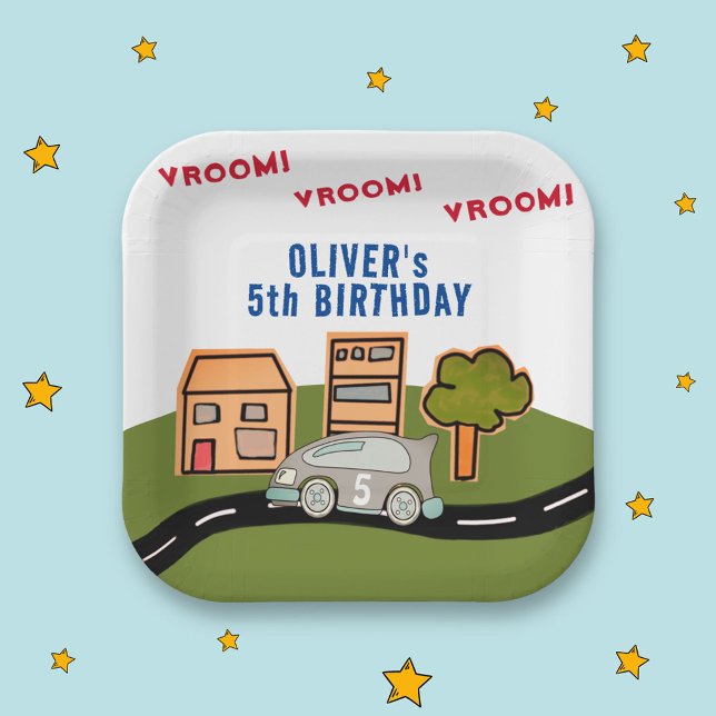 Vroom Vroom Racing Car Road House Boy Birthday Paper Plates (Creator Uploaded)