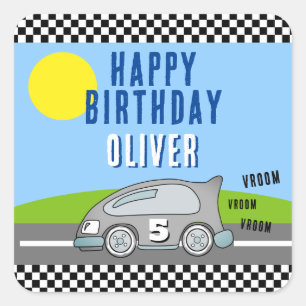 Vroom Vroom Racing Car Road Name Happy Birthday Square Sticker