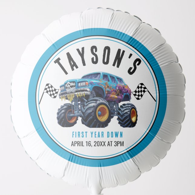 Vroom Zoom Monster Truck Boom | 1st Birthday Party Balloon (Front)