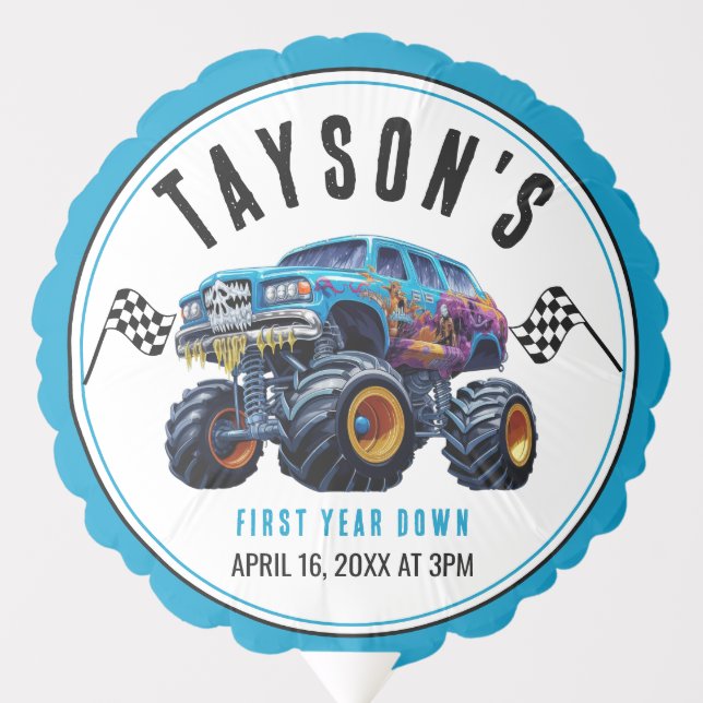 Vroom Zoom Monster Truck Boom | 1st Birthday Party Balloon (Front)