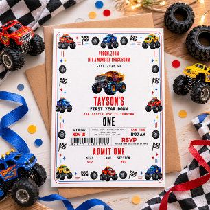 Vroom Zoom Monster Truck Boom 1st Birthday Party Invitation