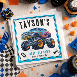 Vroom Zoom Monster Truck Boom 1st Birthday Party Napkins