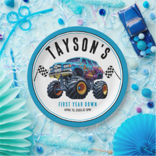 Vroom Zoom Monster Truck Boom   1st Birthday Party Paper Plates