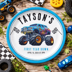 Vroom Zoom Monster Truck Boom   1st Birthday Party Paper Plates