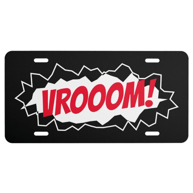 Vrooom! funny petrol or electric car license plate (Front)