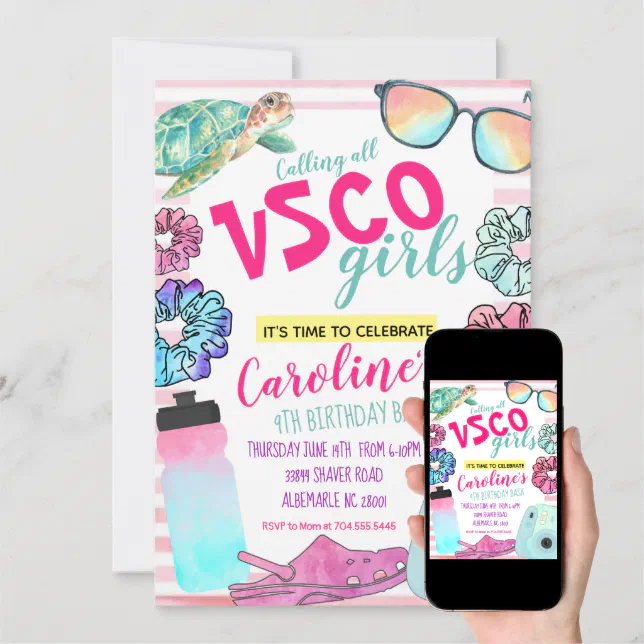 VSCO Birthday invitation, VSCO girl birthday invit Invitation | Zazzle