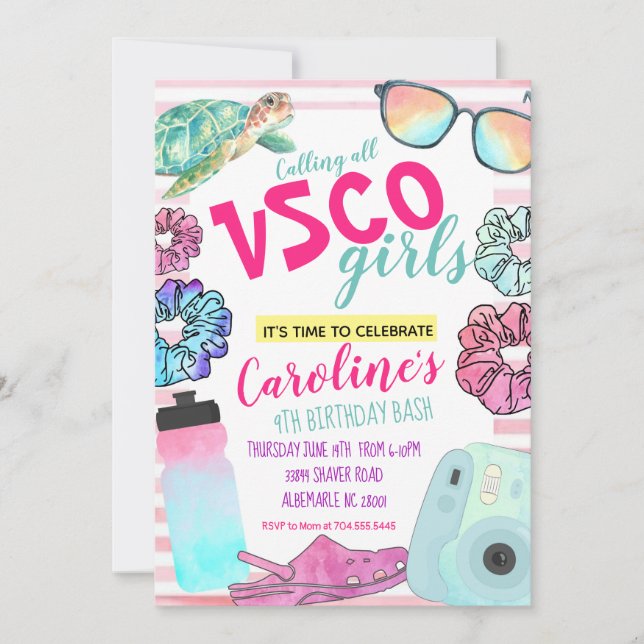 VSCO Birthday invitation, VSCO girl birthday invit Invitation (Front)