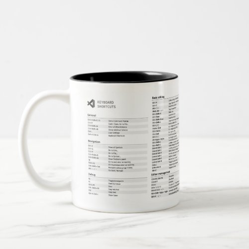 vscode shortcuts cheat sheet  Two_Tone coffee mug