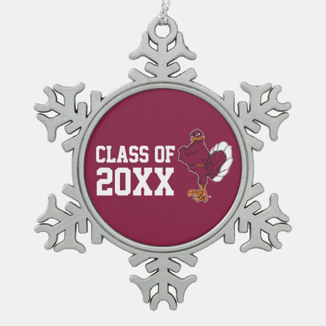 VT Class of with Hokie Bird Snowflake Pewter Christmas Ornament (Front)