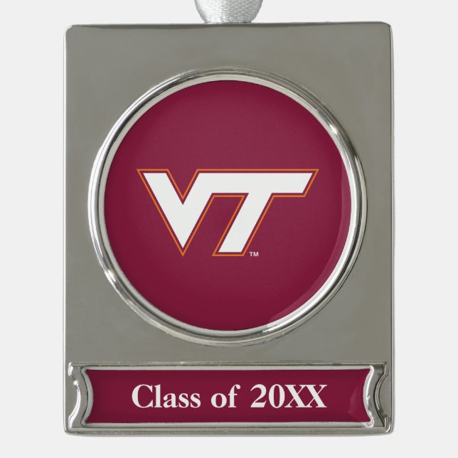 VT Virginia Tech Silver Plated Banner Ornament (Front)