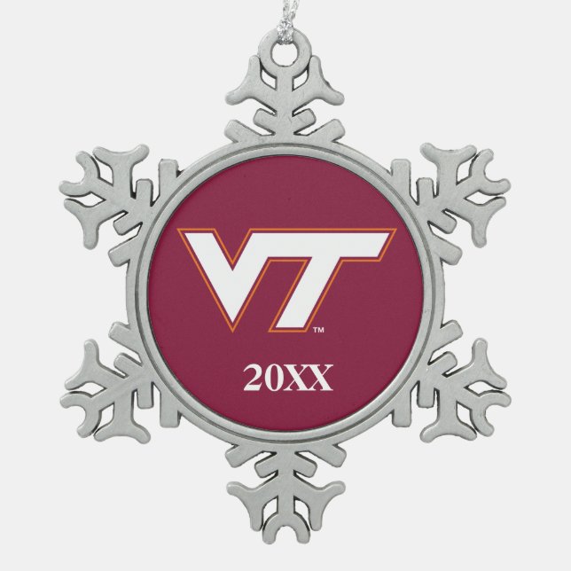 VT Virginia Tech Snowflake Pewter Christmas Ornament (Front)