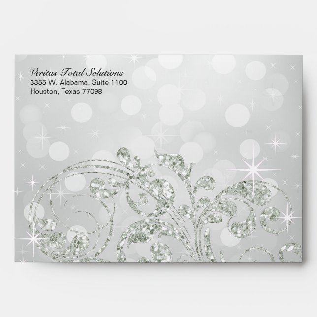 VTS Glamour Glitter Luxe Bokeh A7 Linen silver ice Envelope (Front)