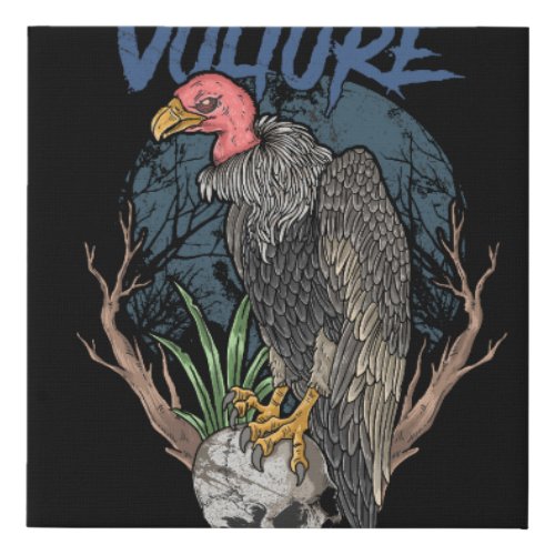 vulture and skull dark halloween faux canvas print