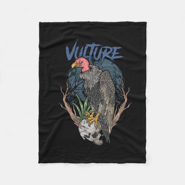 vulture and skull dark halloween fleece blanket (Front)
