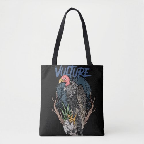 vulture and skull dark halloween tote bag