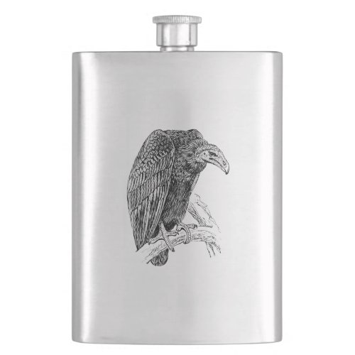Vulture Bird Realistic Sketch Hip Flask