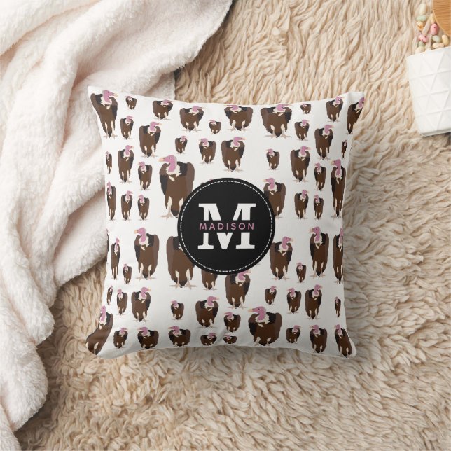 Vulture Birds Pattern Monogrammed  Throw Pillow (Blanket)