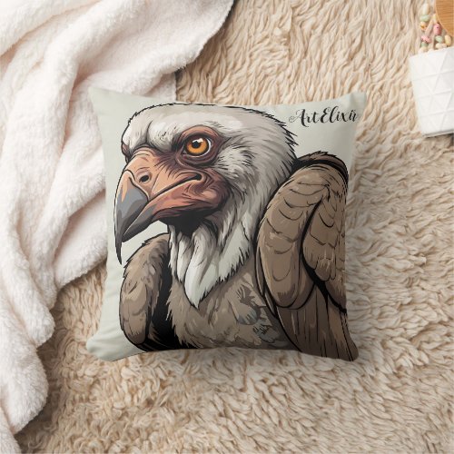 Vulture Drawing Print Throw Pillow