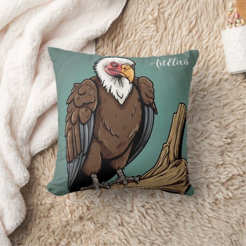 Vulture Realistic Drawing Print  Throw Pillow