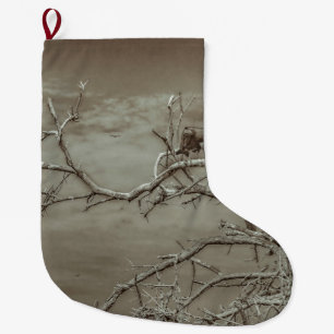 Vultures at Top of Leaveless Tree Large Christmas Stocking