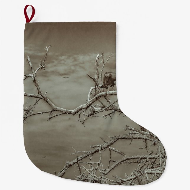 Vultures at Top of Leaveless Tree Large Christmas Stocking (Front)