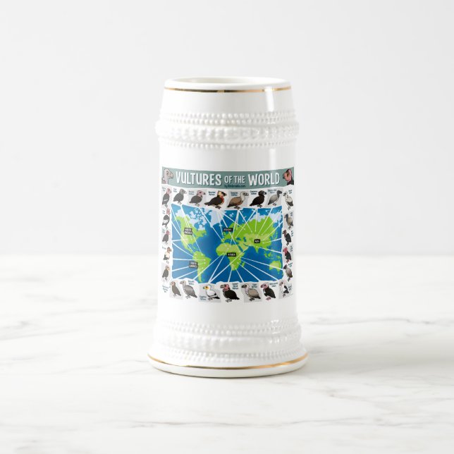 Vultures of the World Map Beer Stein (Center)