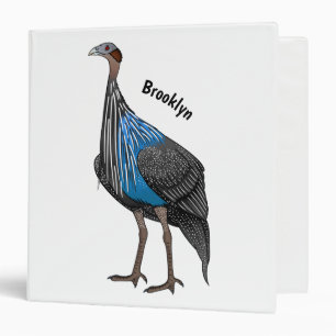 Vulturine guineafowl bird cartoon illustration  3 ring binder