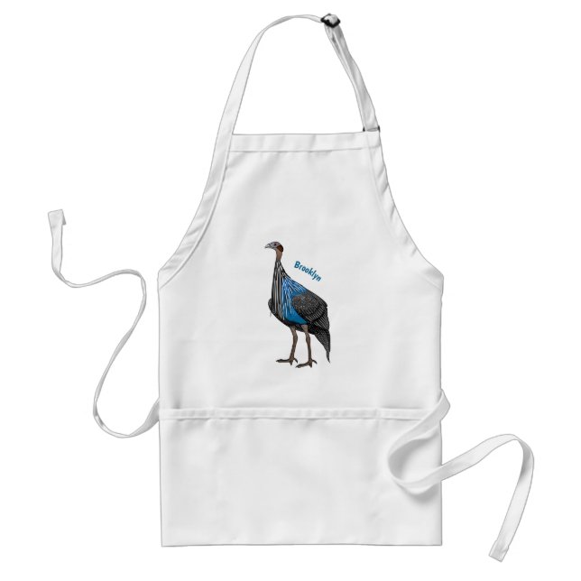 Vulturine guineafowl bird cartoon illustration  adult apron (Front)