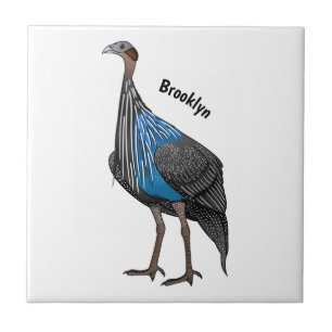 Vulturine guineafowl bird cartoon illustration ceramic tile